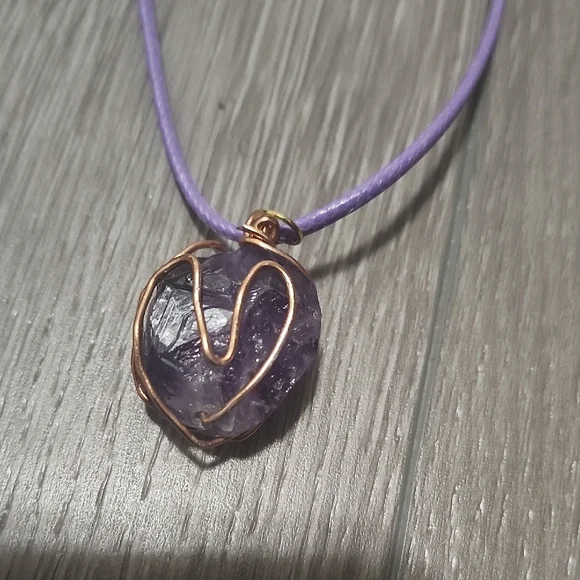 Handcrafted Wire Wrapped Raw Amethyst Heartguard Necklace - Picture 4 of 6